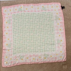 Betsey Johnson XOX Daisy Gingham Square Scarf- Green & Pink- NWOT